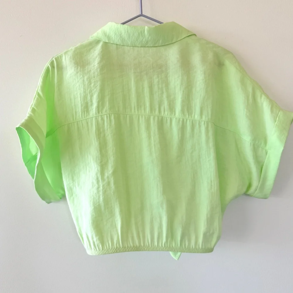 Zara Girls Lime Green Knotted Button Front Shirt Blouse Size 7 Short Sleeve Top